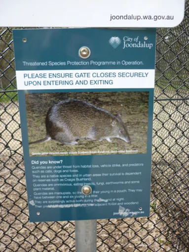 Quenda signage at Craigie Bushland